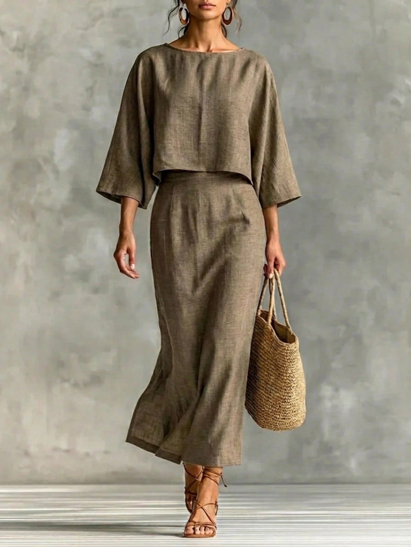 Womens High-Waisted Midi Skirt And Loose Top Set NorixaFashion.com