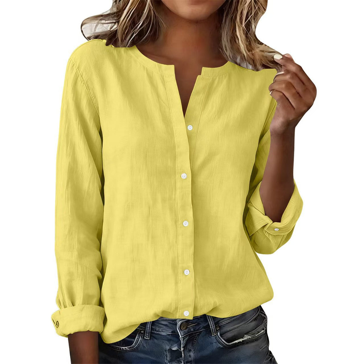 2026 European And American  Independent Site Bamboo Cotton Plus-Size Casual Stand-Collar Women's Shirt NorixaFashion.com