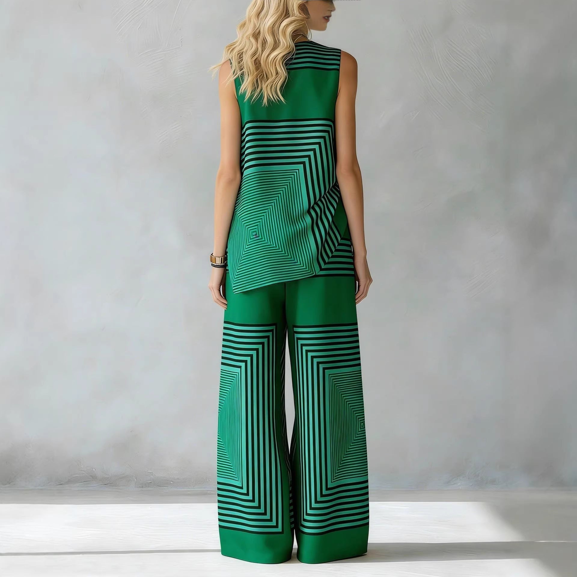 Lightweight Geometric Striped Sleeveless Top And Wide-leg Pants NorixaFashion.com