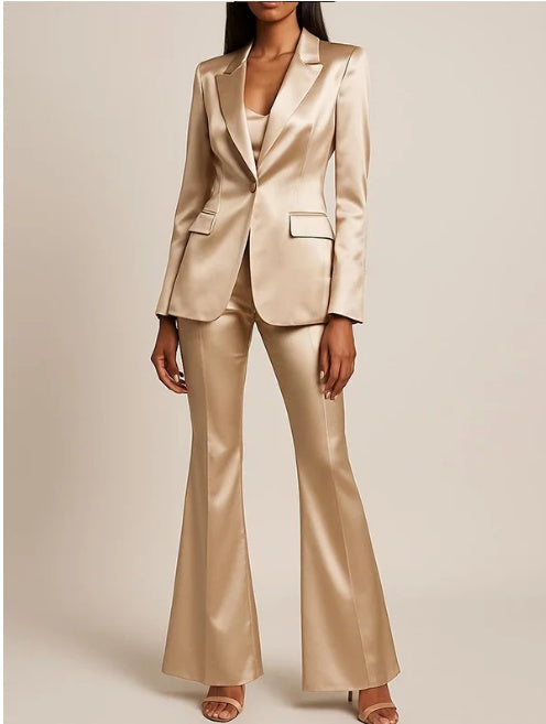 Champagne Colored Wedding Graduation Party Dance Satin 2-Piece Suit NorixaFashion.com