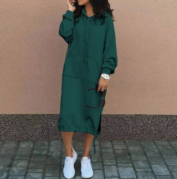 Casual Long-sleeved Hooded Sweater With Pocket Fashion Drawstring Long Sweatshirt Womens Clothing LadyShow.Store