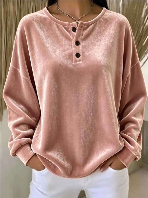 New Loose-fitting Velvet Button Casual Fashion Sweatshirt NorixaFashion.com