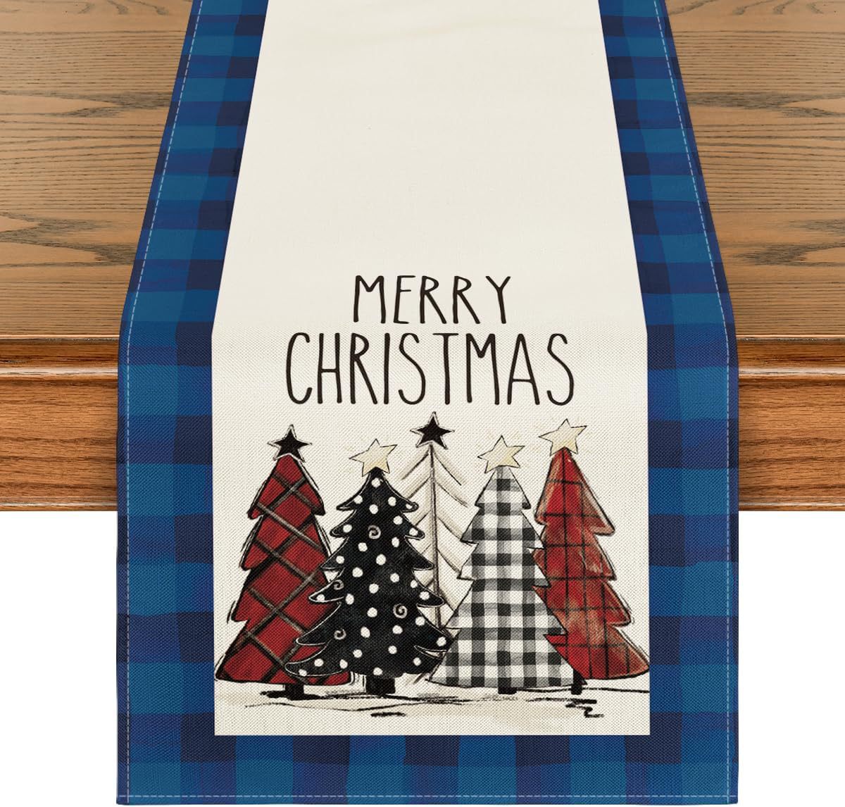 Christmas Trees Merry Xmas Table Runner, Seasonal Winter Holiday Kitchen Dining Table Decoration For Indoor Outdoor Home Party Decor 13 X 72 Inch PearlNestDecor.com
