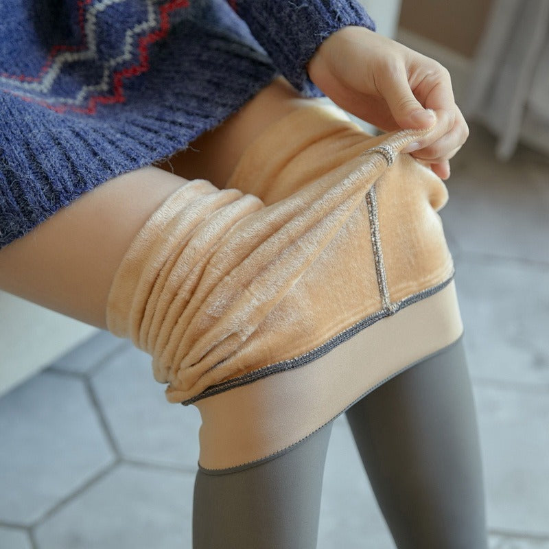 Fake Translucent Plus Size Leggings Fleece Lined Tights Fall And Winter Warm Fleece Pantyhose Women Fleece Lined Pantyhose Thermal Winter Tights NorixaFashion.com