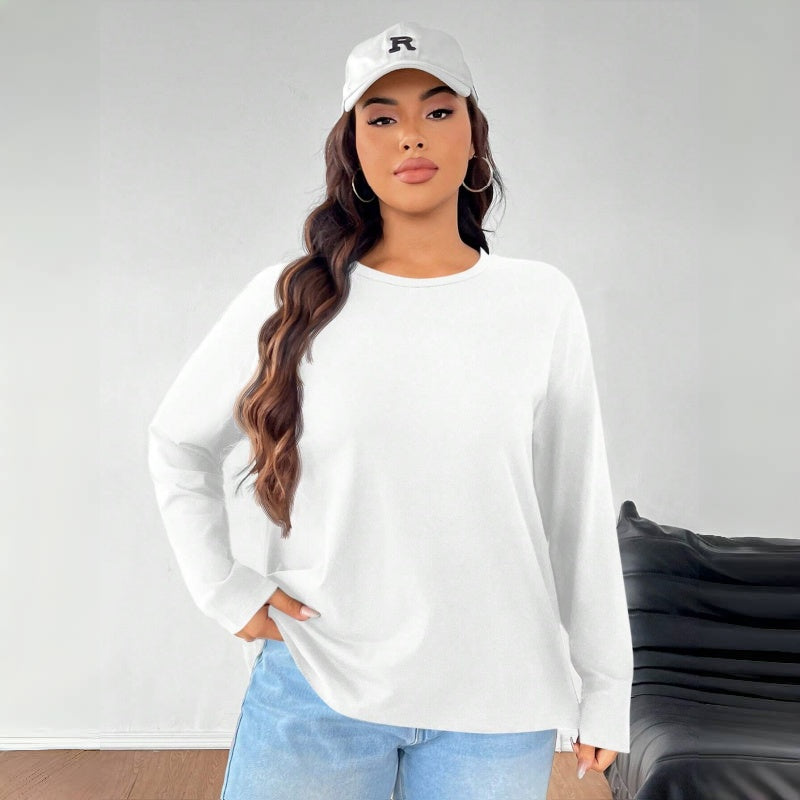 Women's Solid Color Loose Round Neck Top NorixaFashion.com