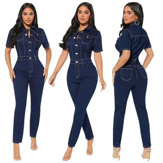Women's Skinny Denim Jumpsuit Pi-Mart