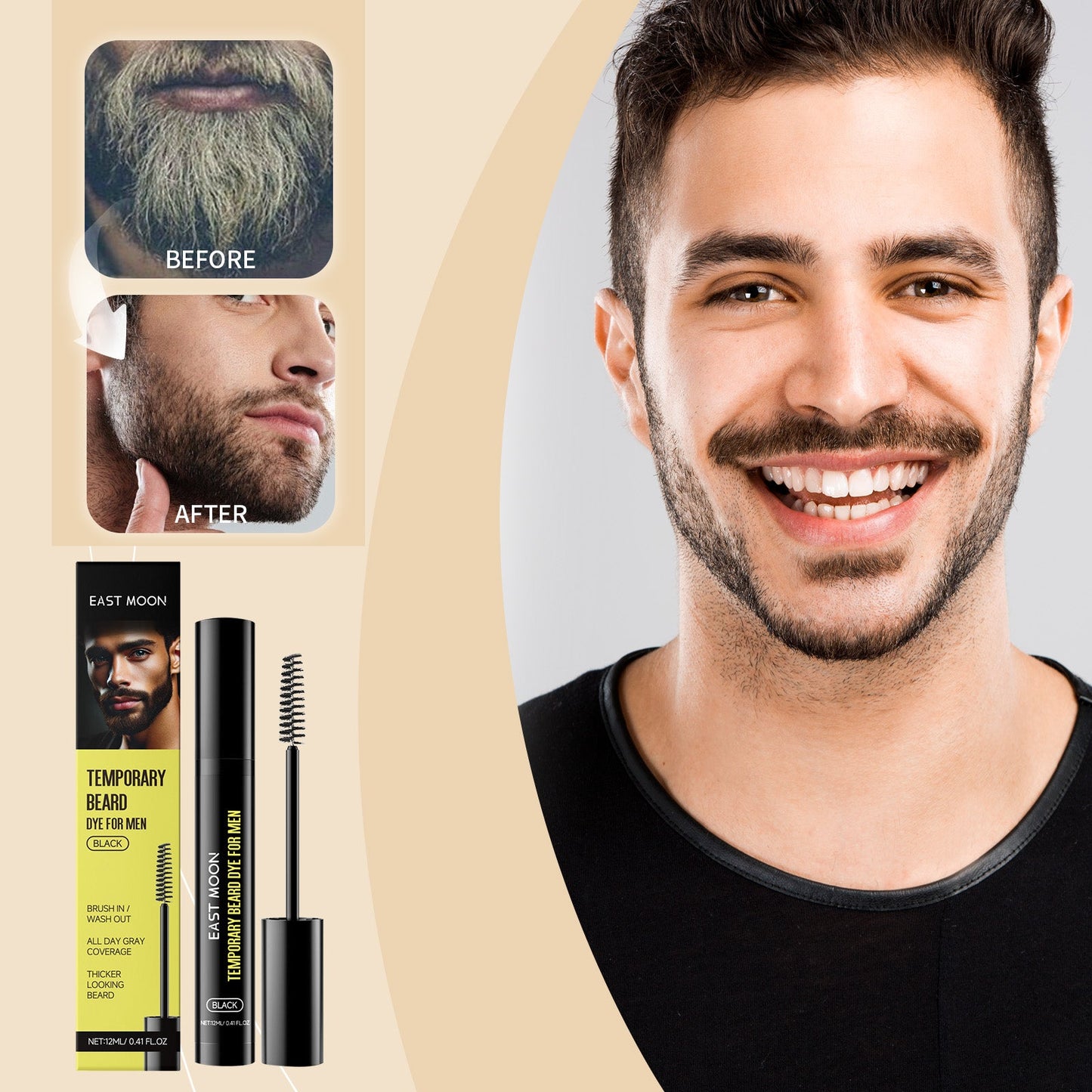 Men's Beard And Eyebrow Dye Black Tri Light Beauty
