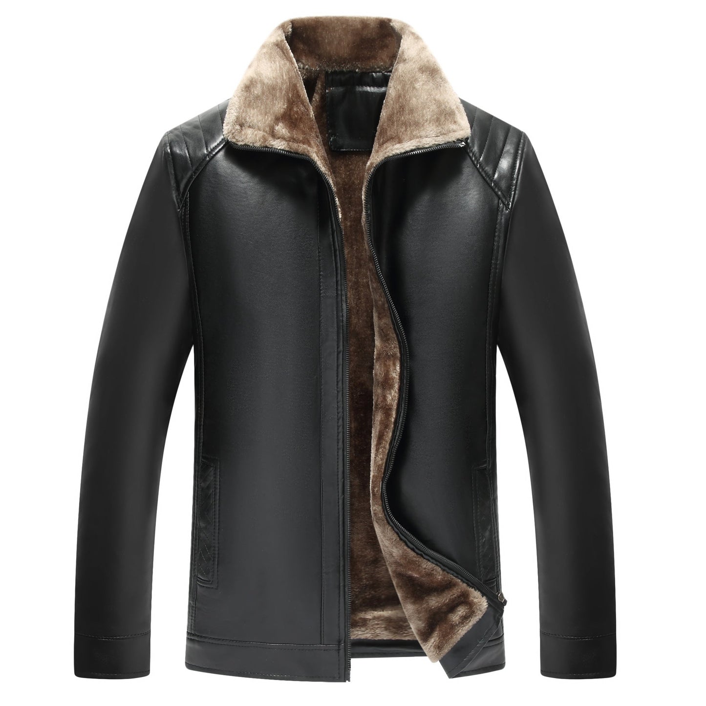 Middle-aged And Elderly Men's Fur-lined Leather Jacket Best YouTube Store