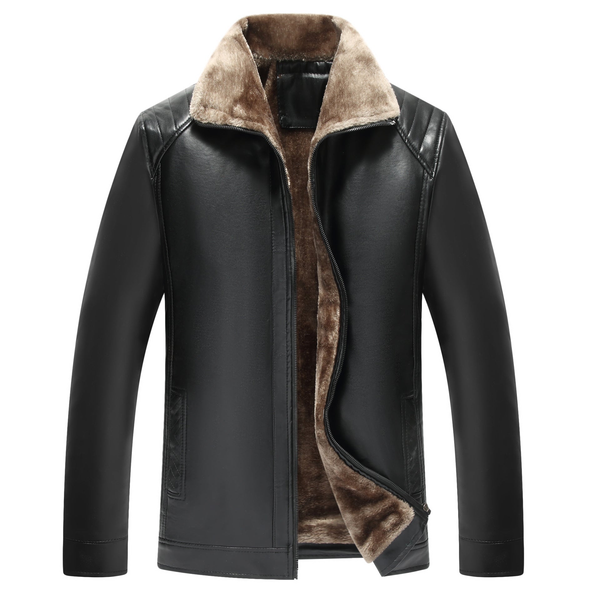 Middle-aged And Elderly Men's Fur-lined Leather Jacket Best YouTube Store
