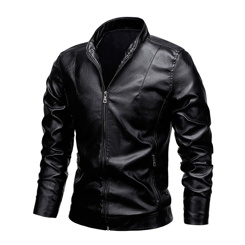 Amazon Men's 2026 Autumn New Foreign Trade Collar Men's Motorcycle Leather Washed Pu Leather Jacket Coat Top NorixaFashion.com