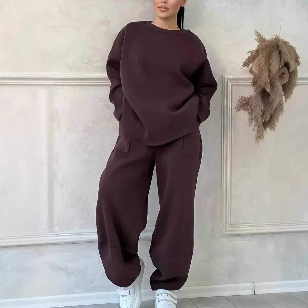 Women's Autumn And Winter Casual Loose Round Neck Long-sleeved Sweater Trousers Suit LadyShow.Store