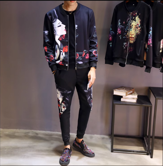 Men's Digital Print Baseball Jacket and Hoodie Outerwear Pi-Mart