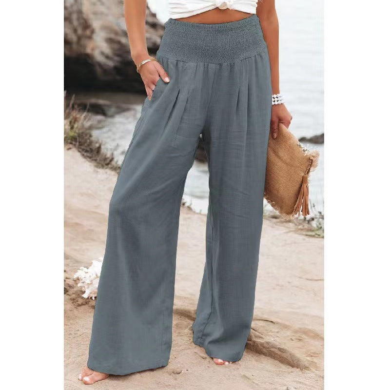 Women's Pants Casual Wide Leg Cotton Linen Loose Trousers NorixaFashion.com