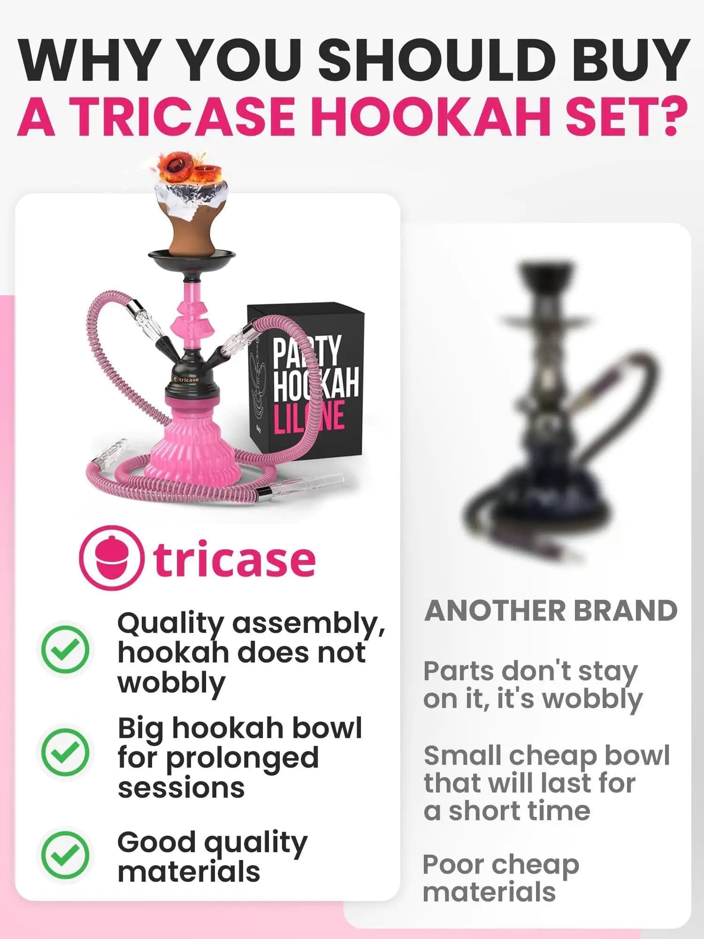 Pink Hookah Set 2 Hose Hookah LilOne 12” Pink Mini Hookah Combo Kit for Party