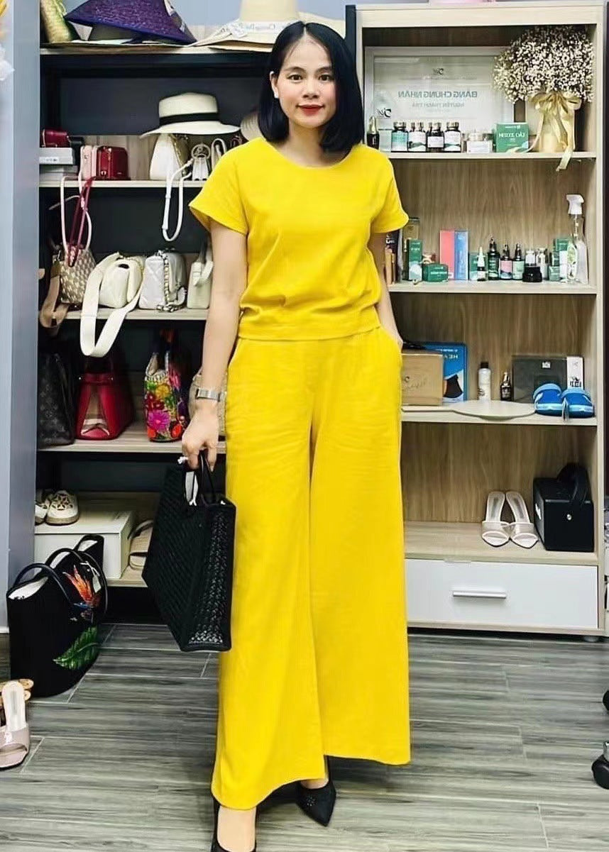 European And American Women's Linen Casual Loose Solid Color Suit Two-piece Women LadyShow.Store