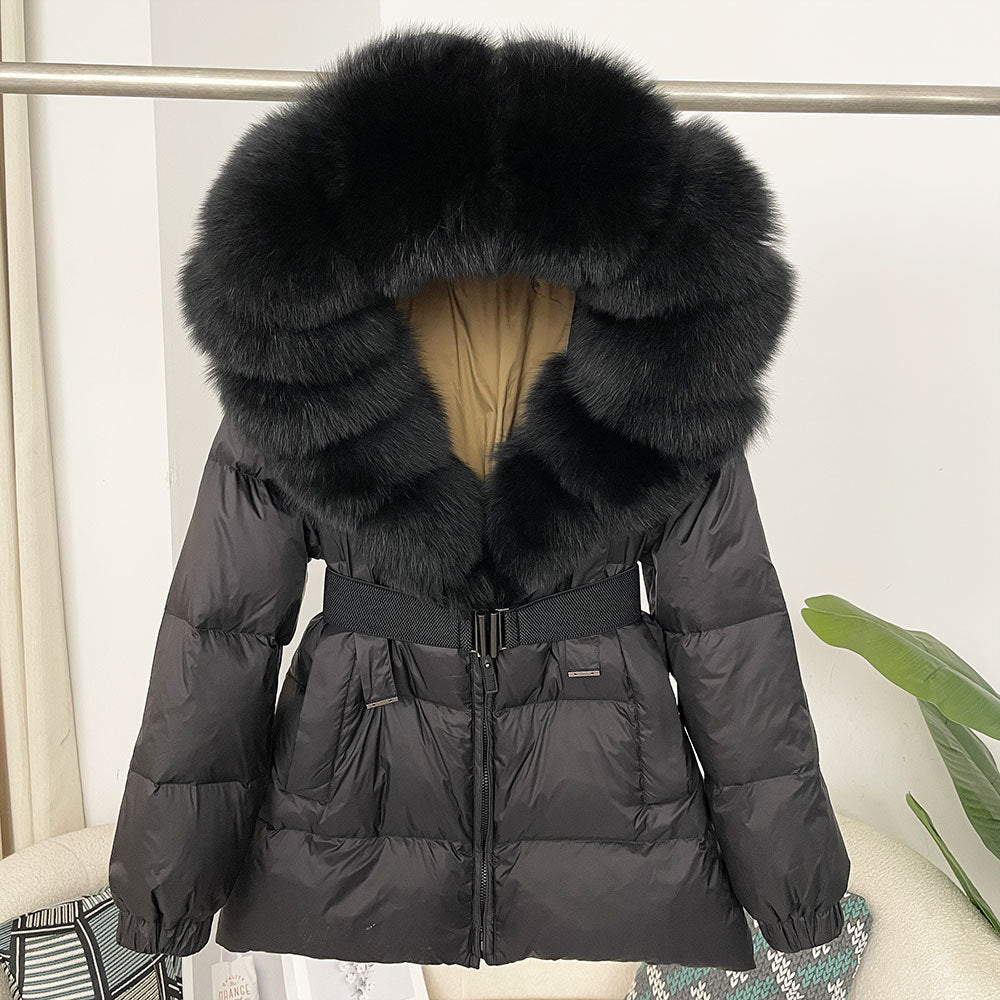 Oversized Real Fox Fur Collar Hooded White Duck Down Jacket Best YouTube Store