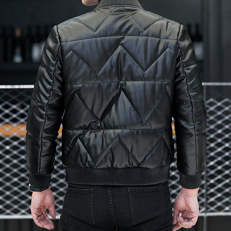 Black Men's Short Leather Jacket for Spring Youth Pi-Mart