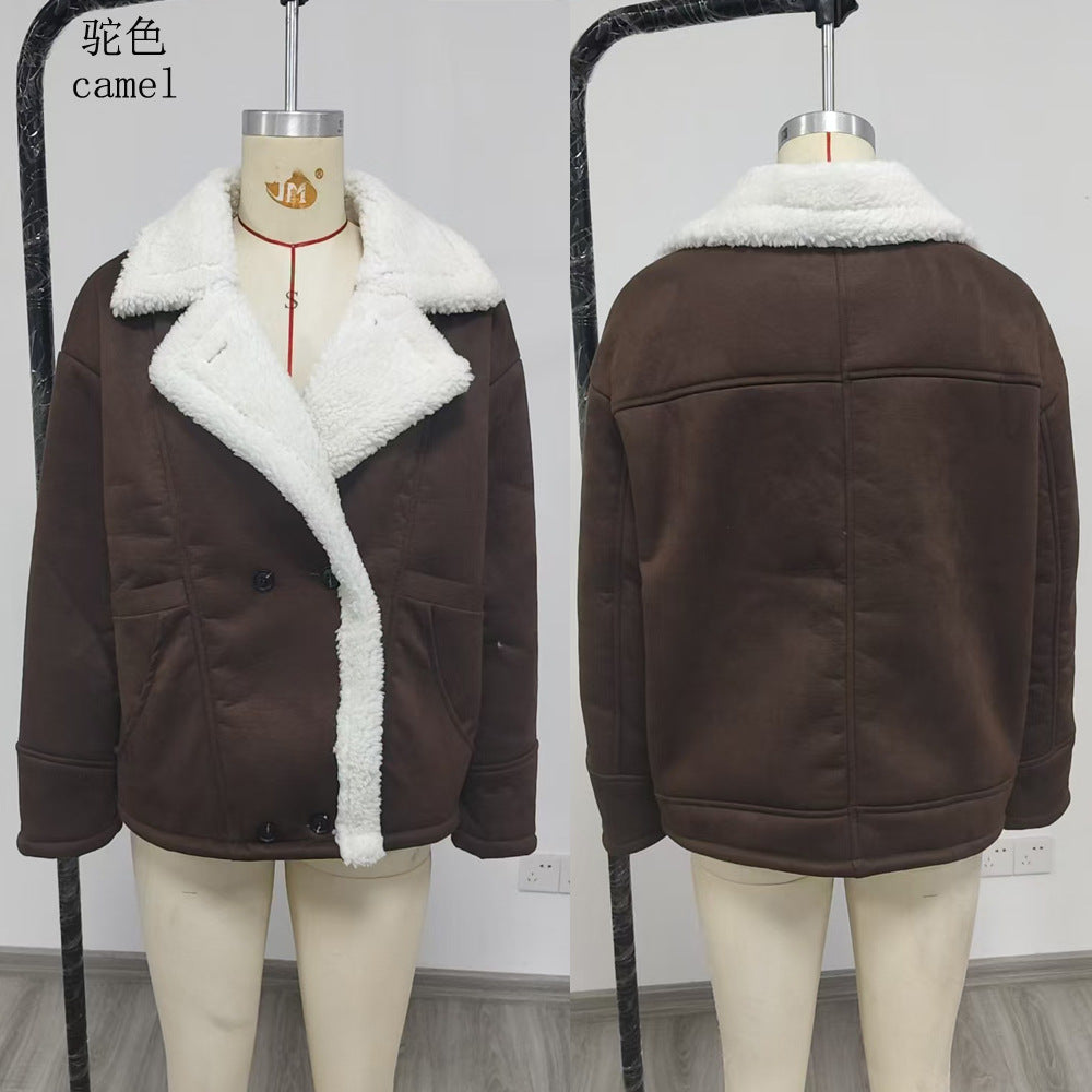 2026 Cross-border Autumn And Winter New European And American Women's Thickened Warm Fashion Loose Casual Retro Lamb Wool Jacket For Women NorixaFashion.com