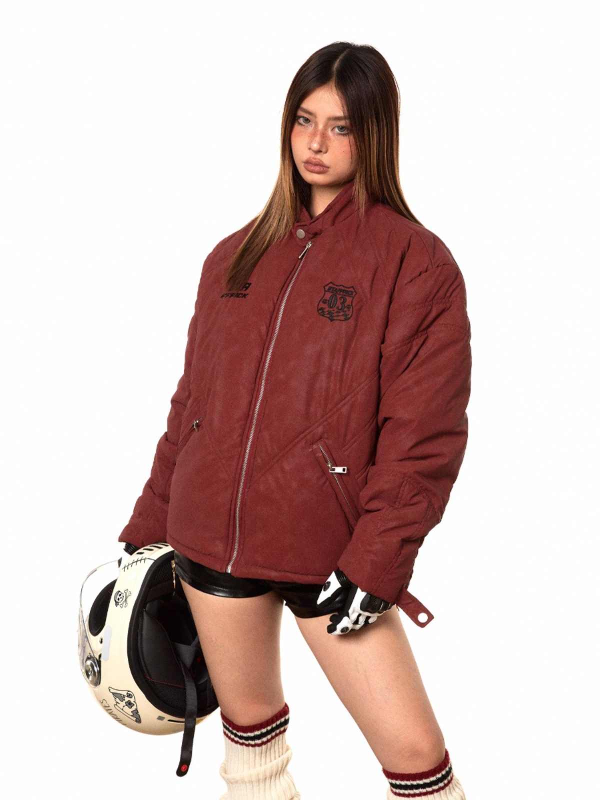 Stand Collar Retro Motorcycle Cotton-padded Jacket Retro Warm Coat LadyShow.Store