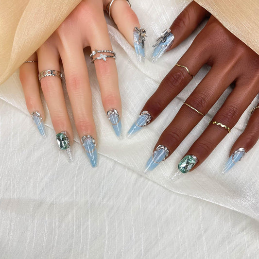 GGDDSHA Handmade Press On Nails, Luxury &Custom Fake Nails 3D Handmade Reusable UVFinished False Nails, Hand-Painted Nail,Nebula Glint Tri Light Beauty