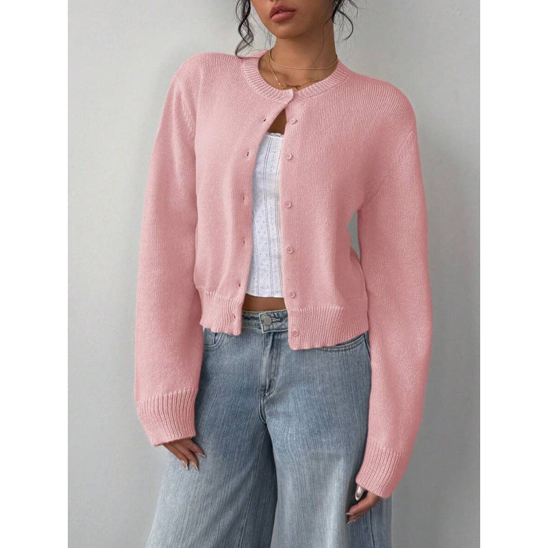 Chic Long Sleeved Knitted Cardigan Fashion Slim Solid Color Short Sweater For Women Clothing NorixaFashion.com