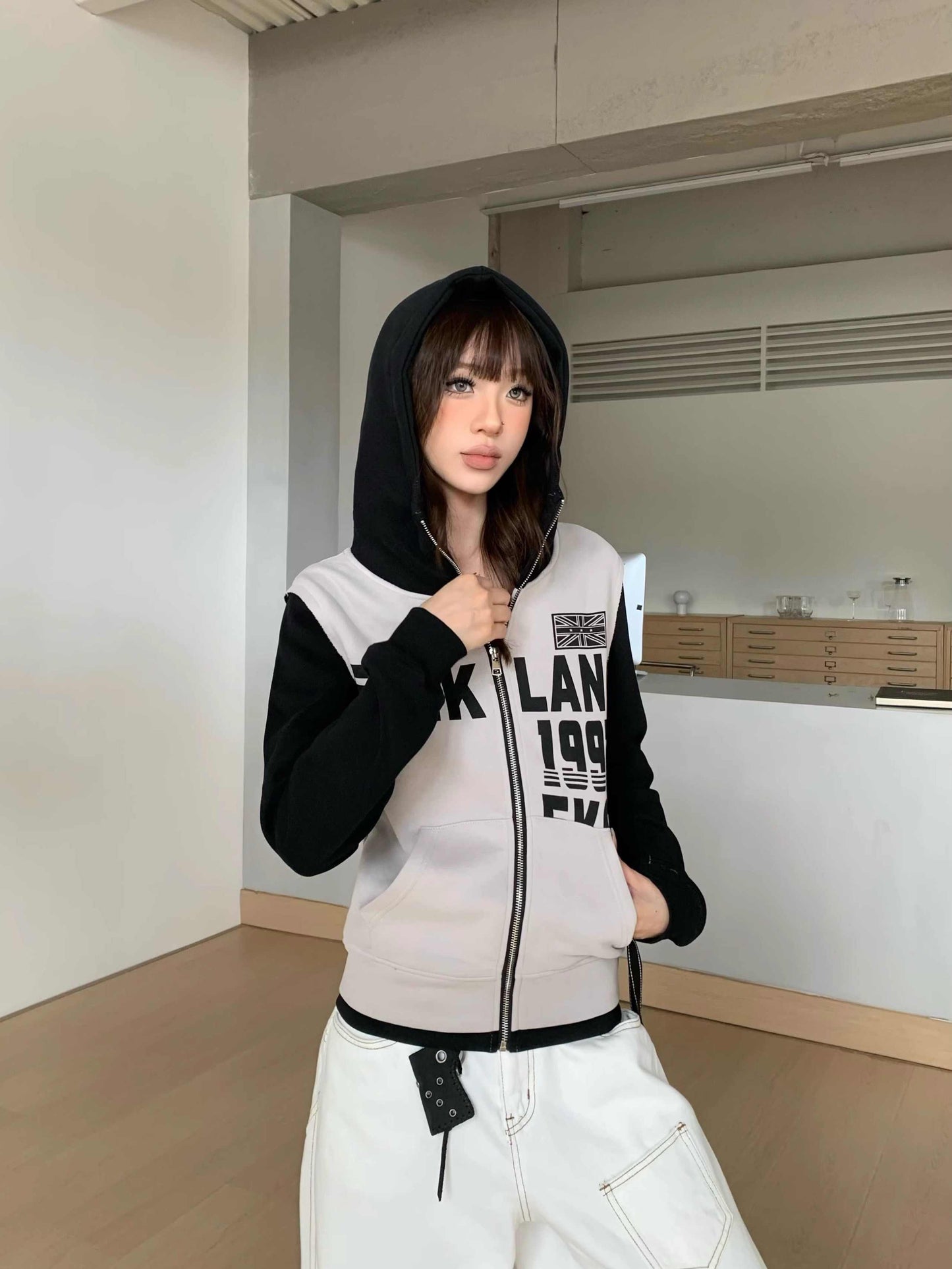 Women's Letter Printed Hoodie Thin Slim-fit Shoulder Top Best YouTube Store