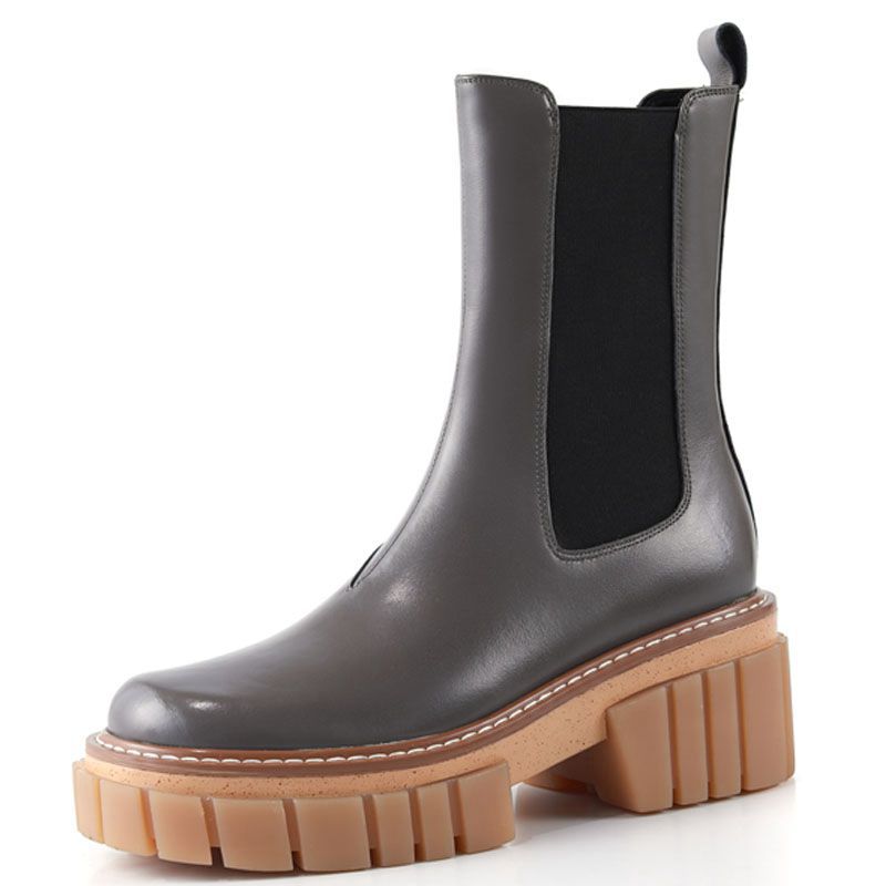 Round Toe High Heeled Leather Platform Retro Martin Ankle Boots LadyShow.Store