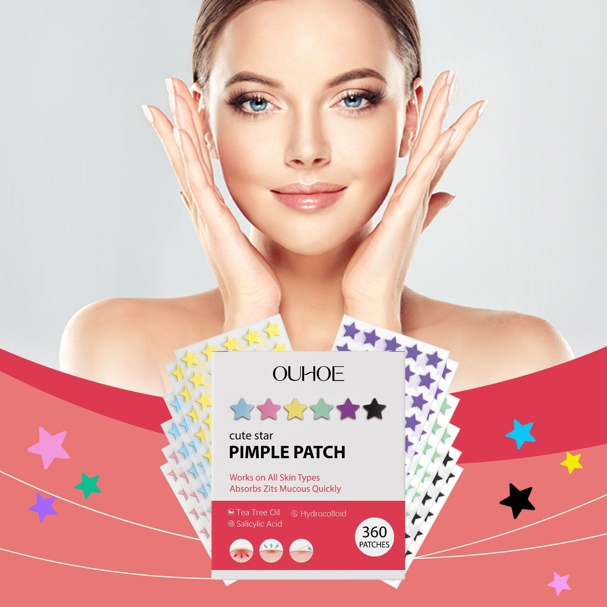 Daily Gentle Cleaning And Skin Concealer Star Shaped Gel Facial Acne Patch 360 Pcs 1 Box Tri Light Beauty