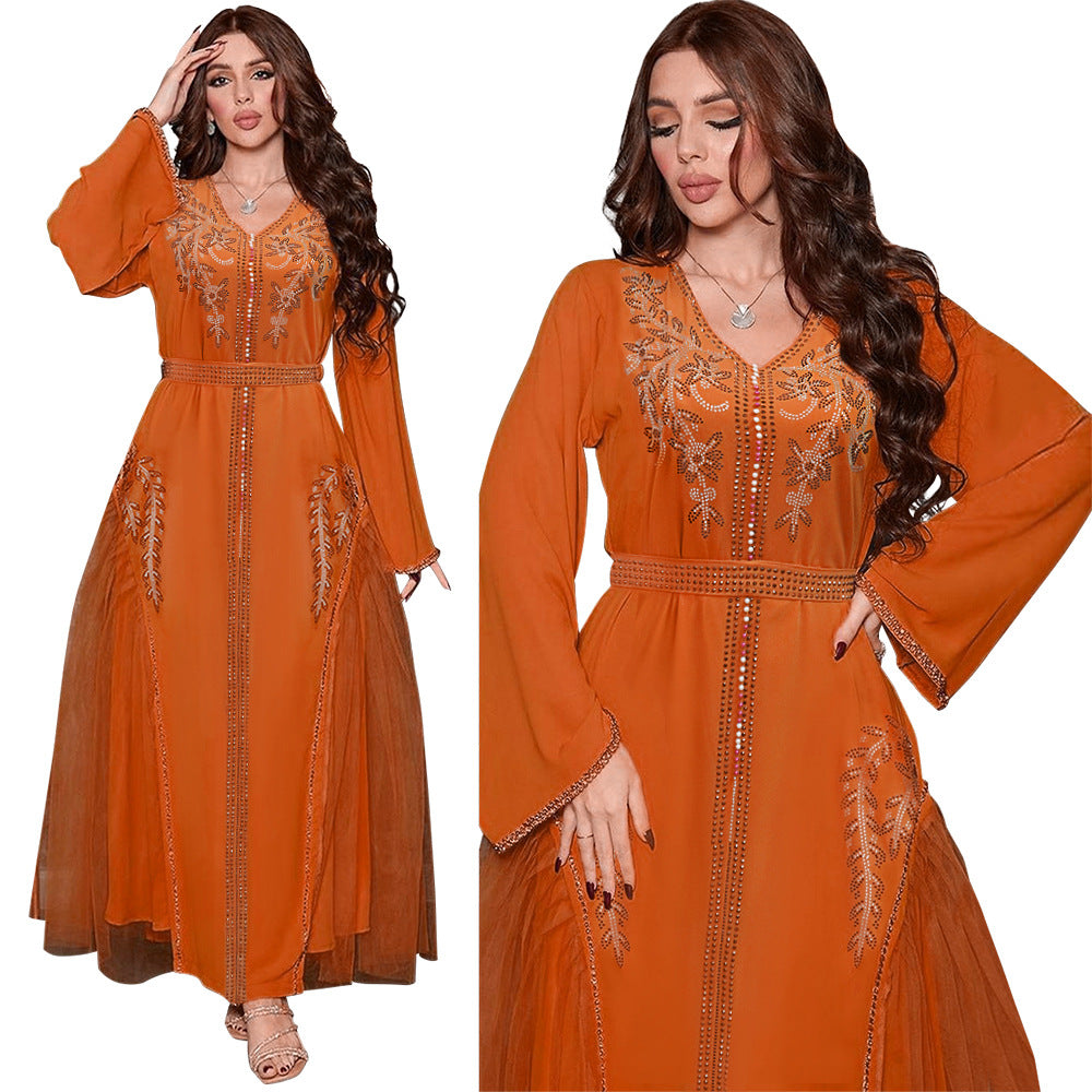 Middle East Diamond Beaded Dress Dress Women NorixaFashion.com