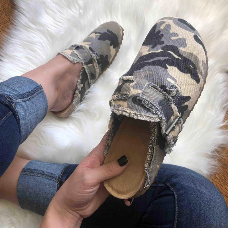 New Leopard Print Baotou Half-support Slip-on Shoes Peas Shoes LadyShow.Store
