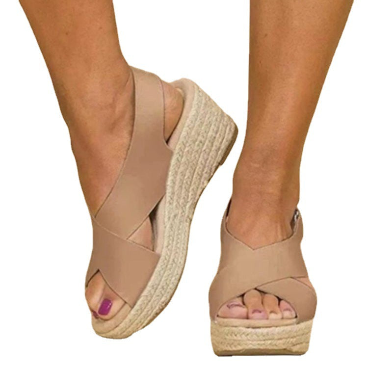 European And American Large Size Wedge Heel Women's Summer New Hemp Rope Platform Sandals And Slippers LadyShow.Store