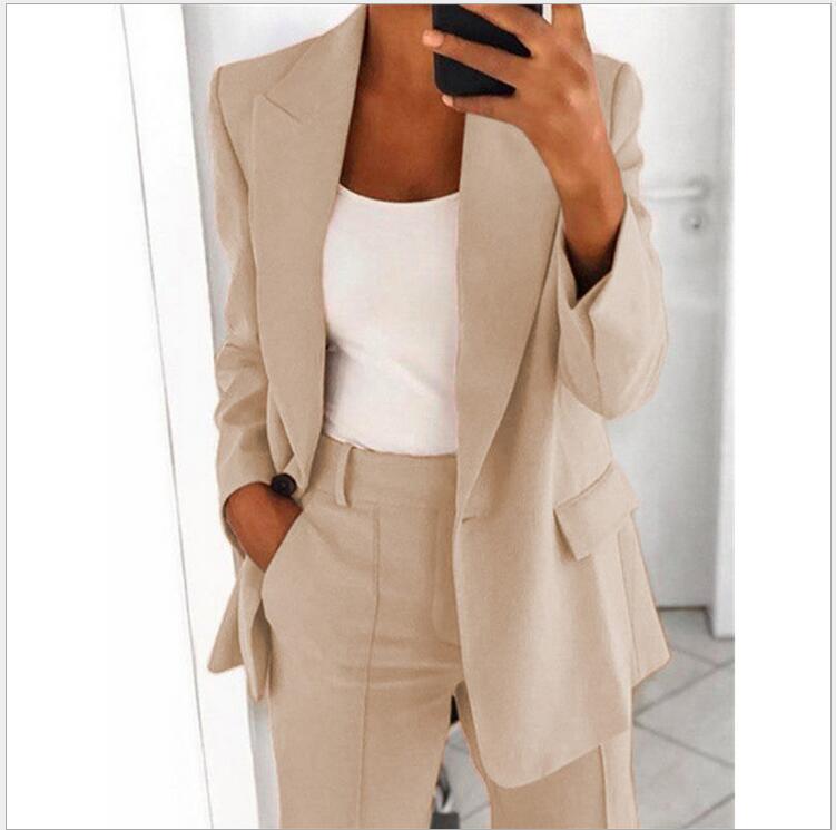 Ins Button Casual Suit Fashion Long-sleeved Lapel Blazer Jacket And Slim-fit Pocket Trousers For Women Clothing NorixaFashion.com