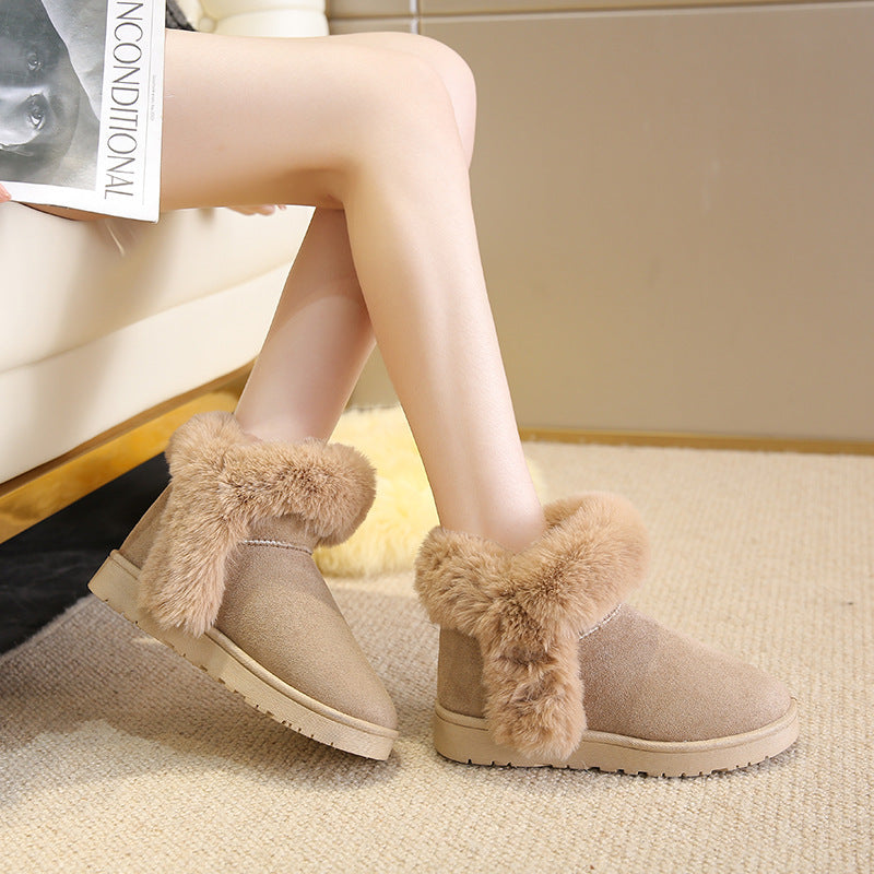Snow Boots For Women Students Winter Warm Slip On Fluffy Platform Comfy Fleece Ankle Boots Non-slip Plush Cotton Shoes