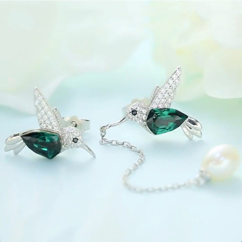 Hummingbird Jewelry Set Silver Plated Chain Necklace Stud LadyShow.Store