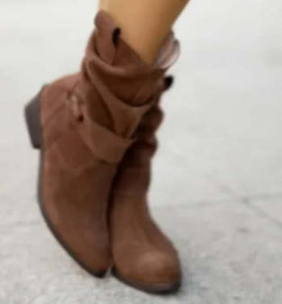 Ins Pointed Toe Mid-calf Boots Fashion Suede Zipper Western Boot Winter Shoes For Women LadyShow.Store