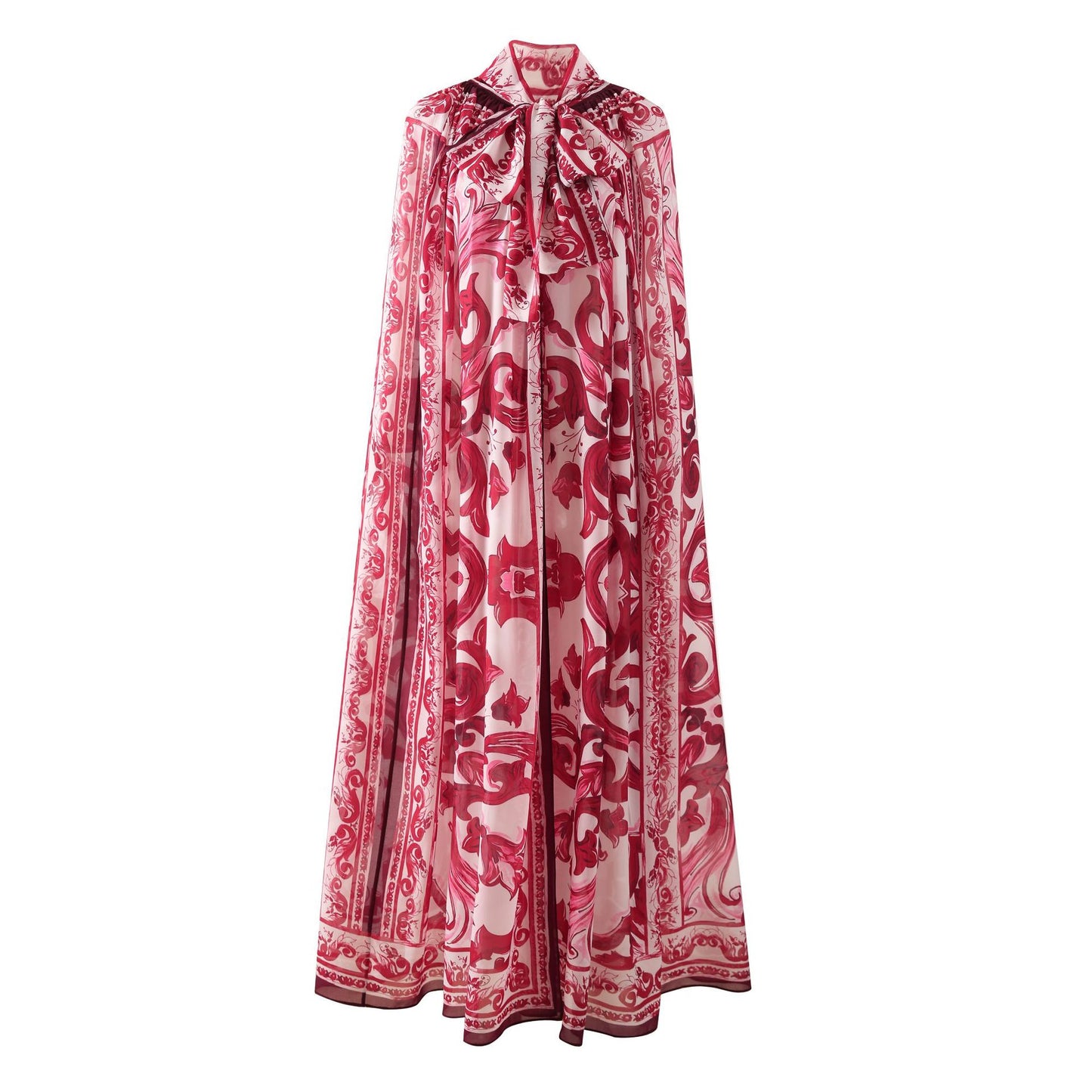 Fashion Queen Floral Porcelain Print Long Cloak Jacket Pi-Mart