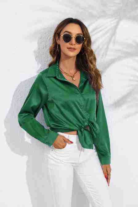 Women's Solid Color Satin Satin Long Sleeve Blouse NorixaFashion.com