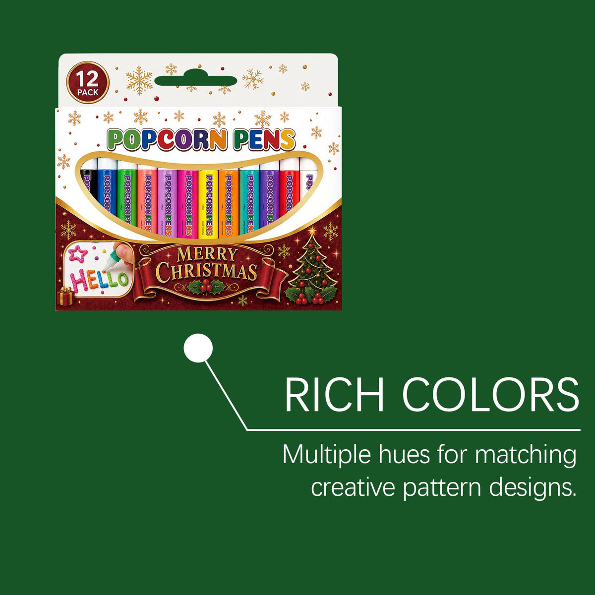 Christmas Popcorn Pen 12pcs Tri Light Beauty