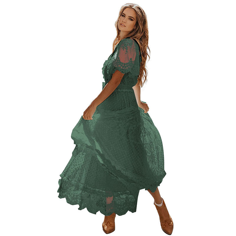 Lace V-neck Patchwork Dress Women NorixaFashion.com