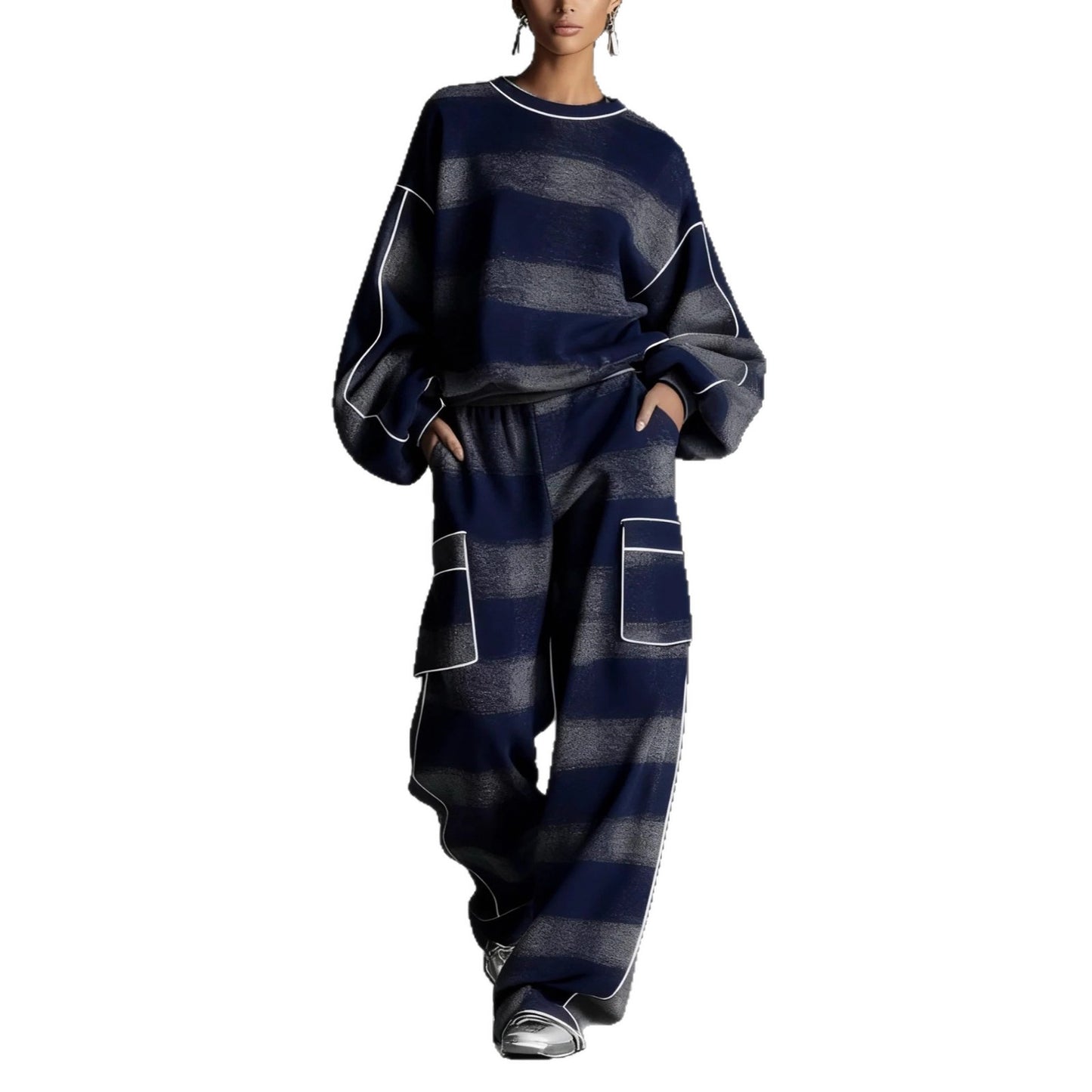 Women's Independent Brand Street Style Distressed Plaid Pantsuit With Contrasting Piping