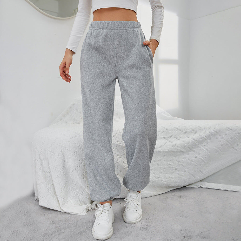 Simple Straight Casual Pants High Top Sports Fleece-lined Trousers NorixaFashion.com