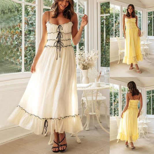 Summer Bow Pleat Dress NorixaFashion.com