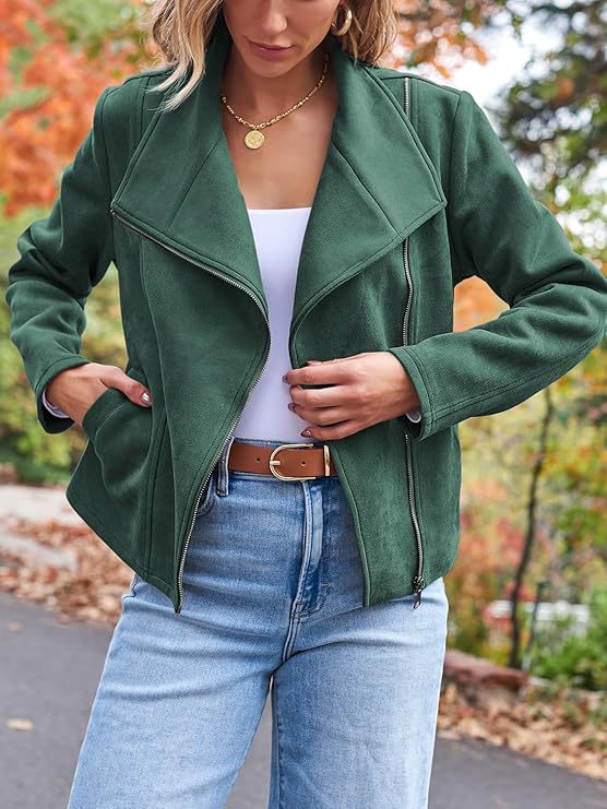 Fashion Casual Short Motorcycle Suede Jacket LadyShow.Store
