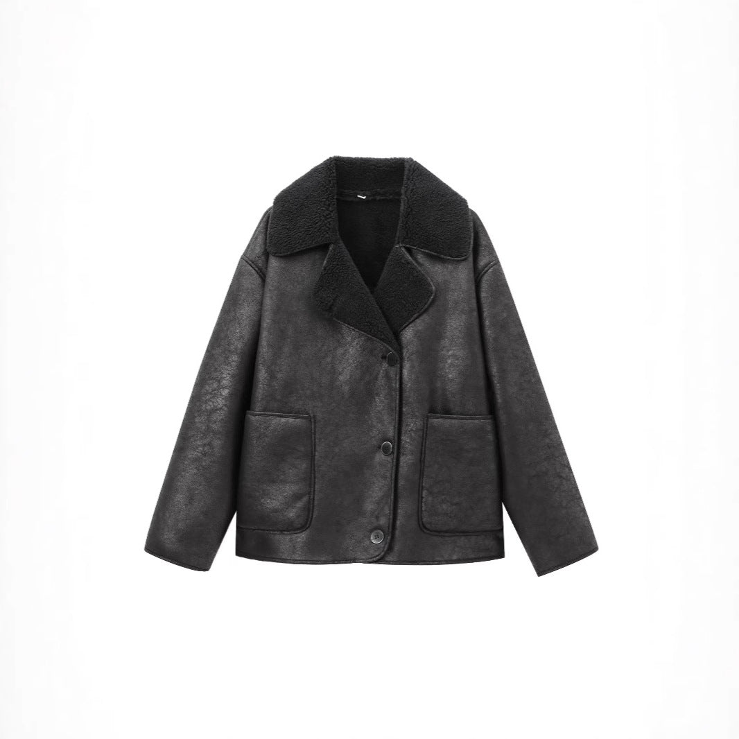 Women's Clothing Retro Lapels Fur Integrated Loose Jacket Best YouTube Store