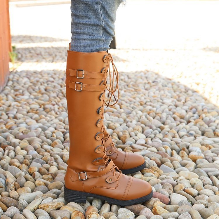 Round Toe Mid-heel Lace-up Over-the-knee Boots LadyShow.Store