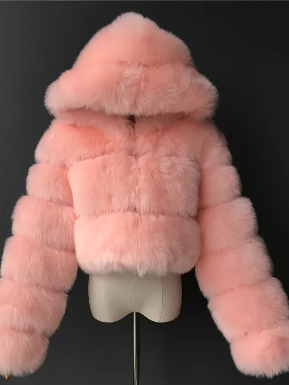 Short Hooded Faux Fur Long Sleeve Coat NorixaFashion.com