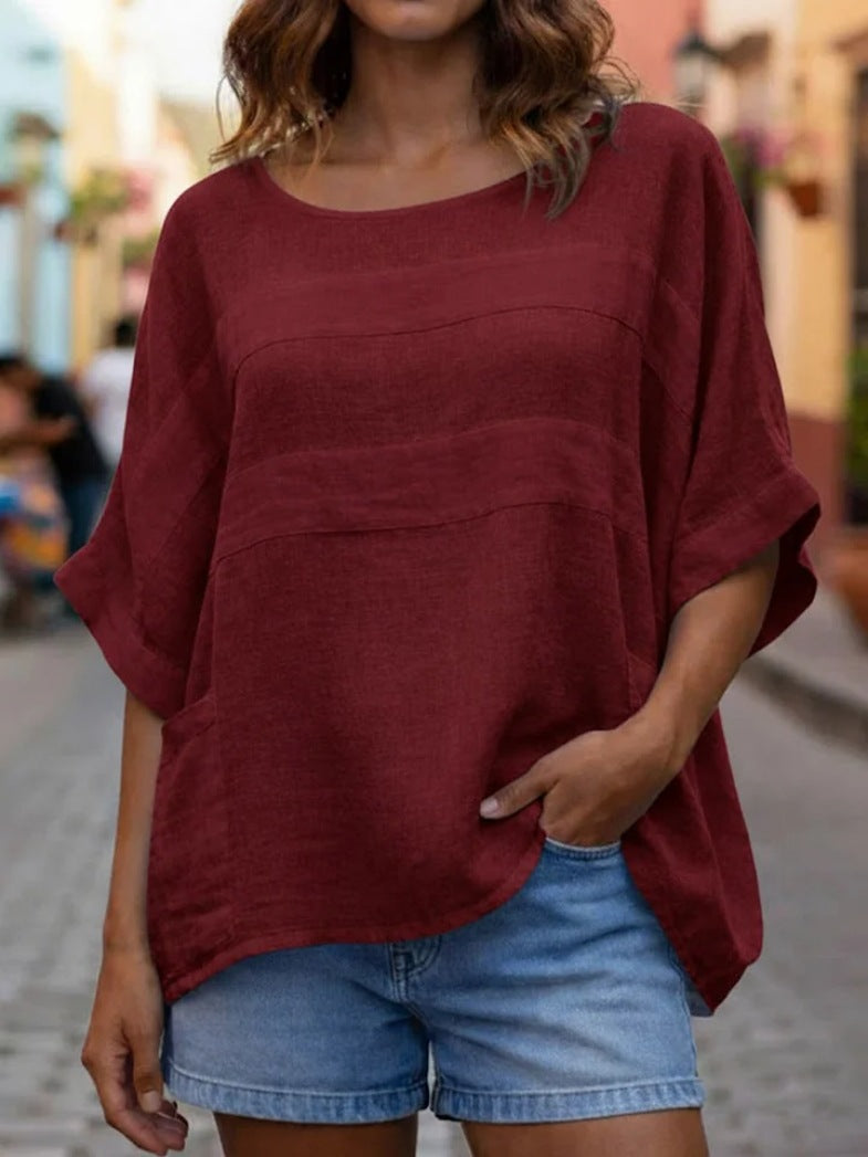 Loose-fitting Top With A Crew Neck And Three-quarter-length Sleeves LadyShow.Store