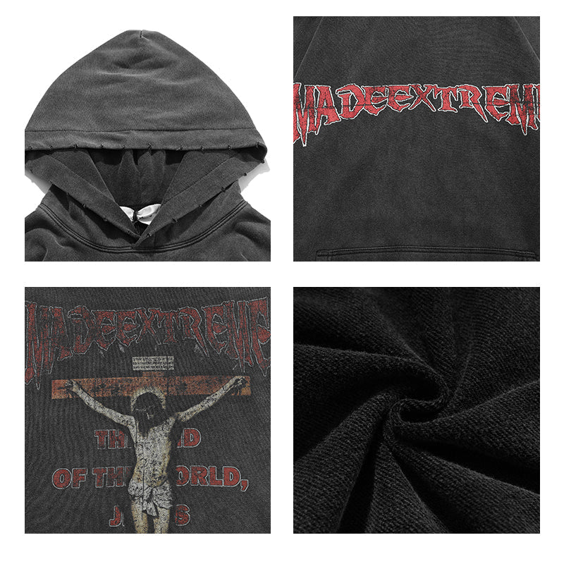 Washed Distressed Sweater Men And Women National Trend Hip-hop Front And Back Printed Hoodies LuxuryLifeWay Online Store