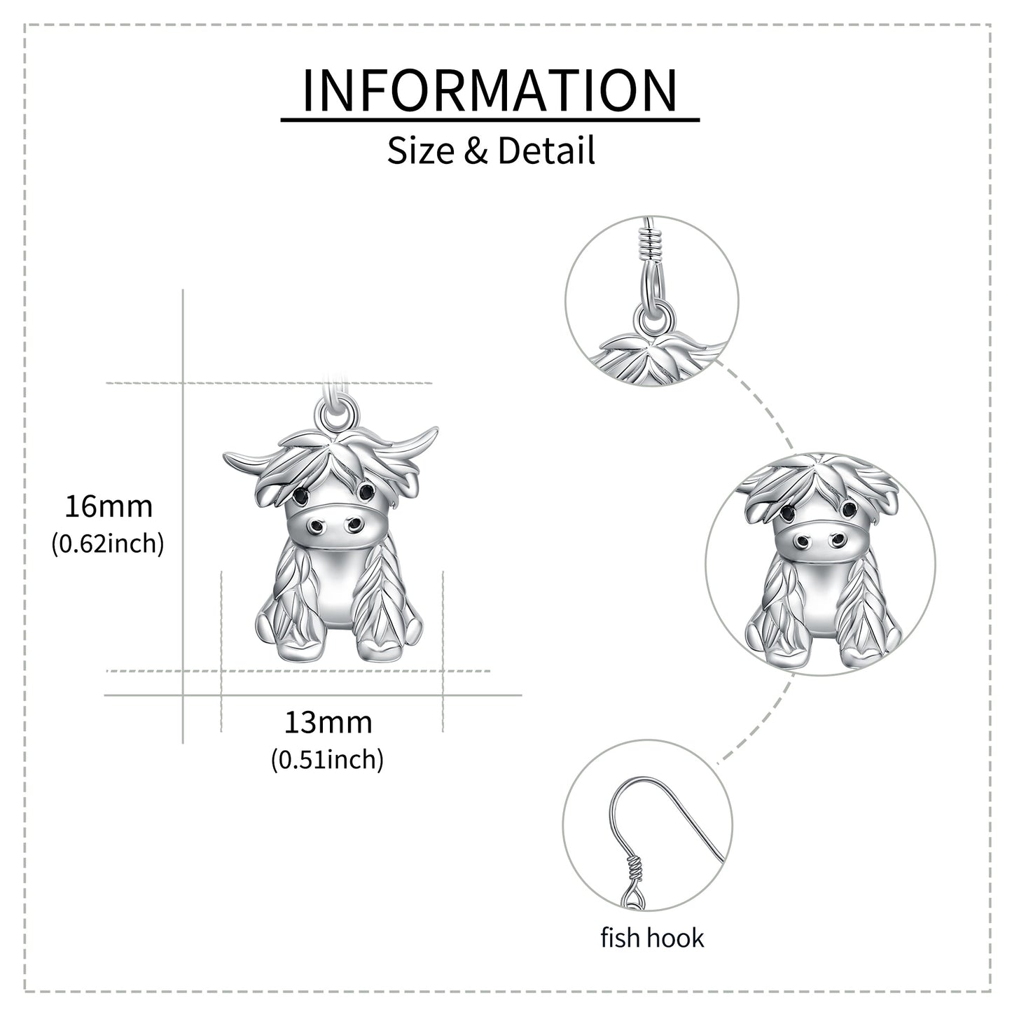925 Sterling Silver Highland Cow Necklace Cow Earrings Cow Jewelry LadyShow.Store