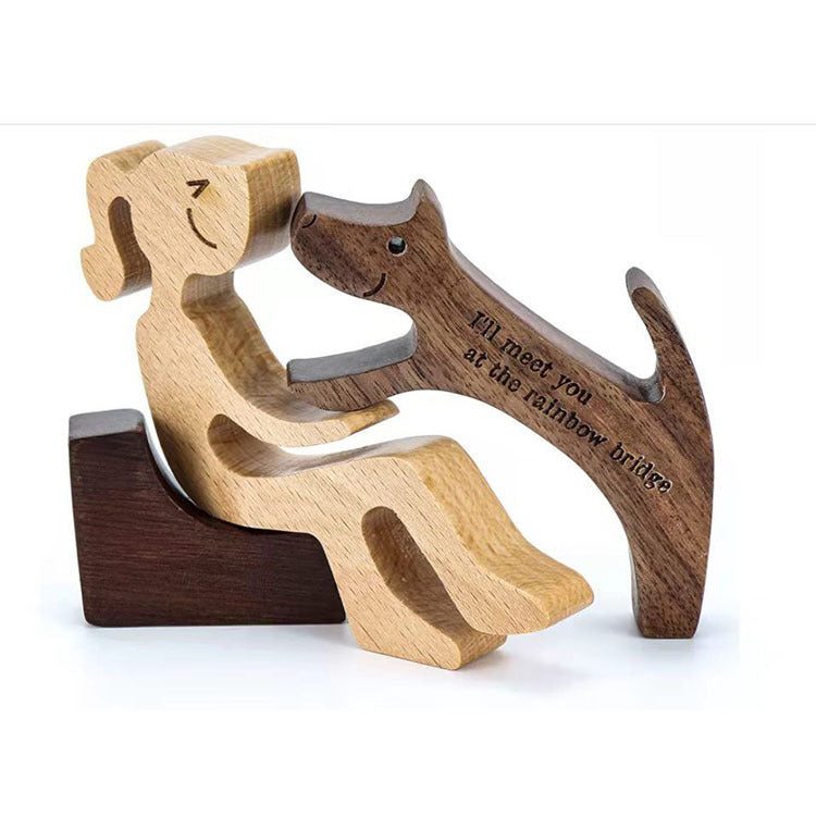 DIY Figurine Wood Dog Ornament Sculpture Home Decoration A Man A Dog Wood Sculpture Christmas Gifts Model Decor PearlNestDecor.com